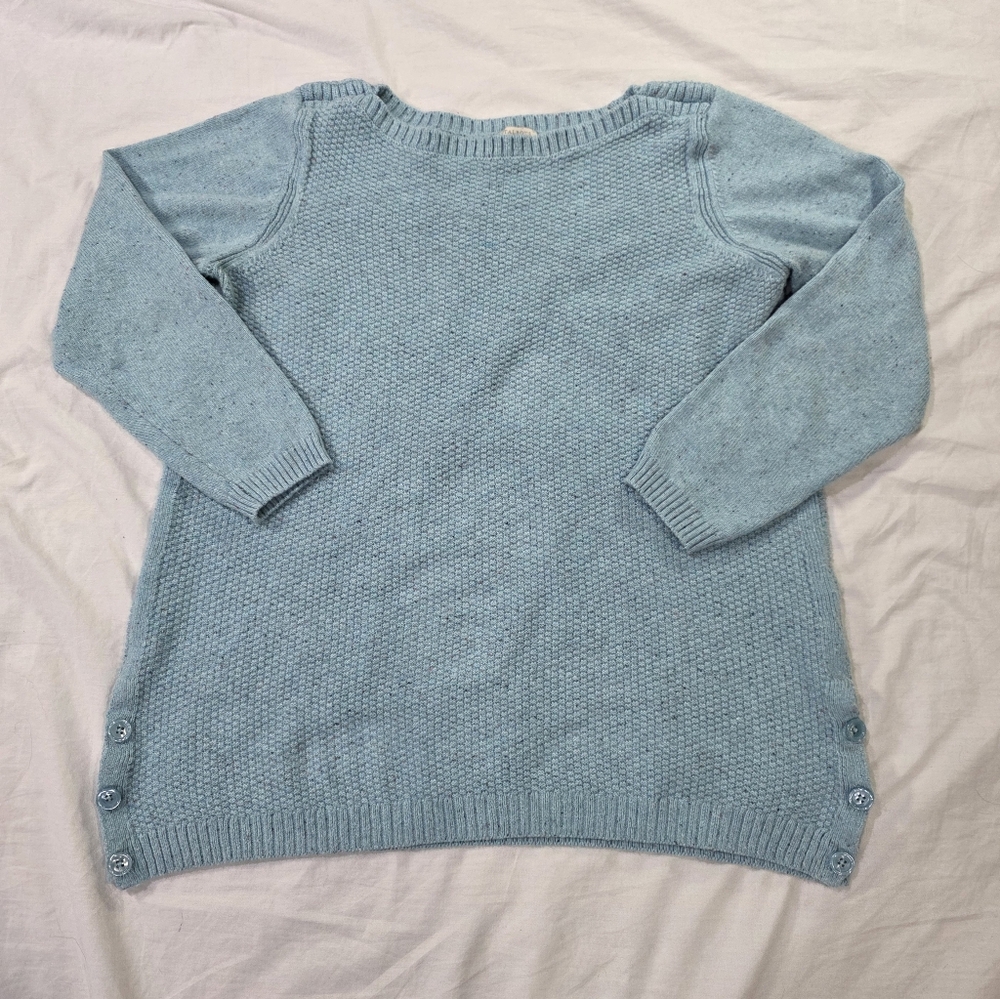 Talbots Plus Soft Blue Crew Neck 3/4 Sleeve Cotton Blend Sweater.